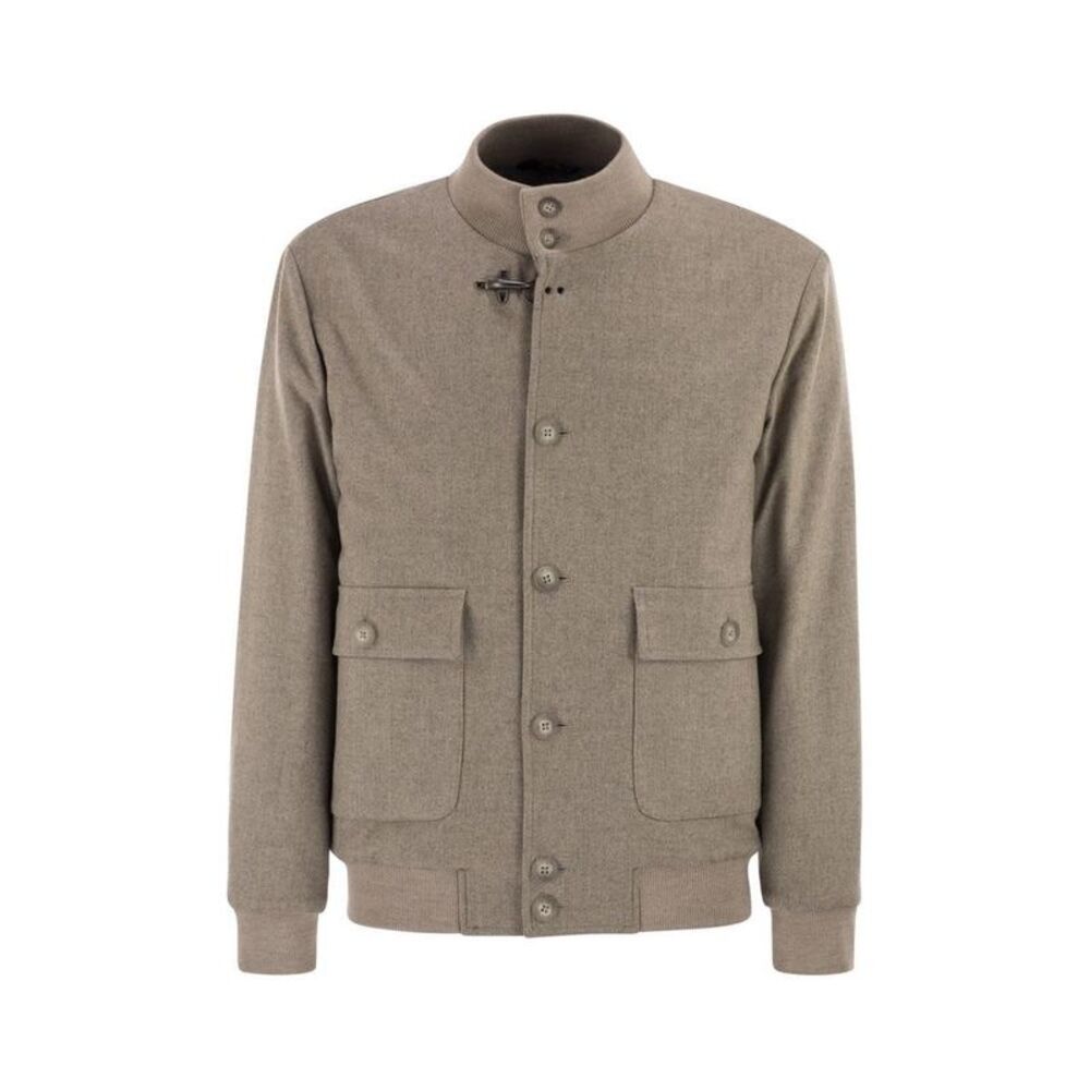 FAY Toggle Closure Wool Blend Bomber Jacket Men Beige Outerwear